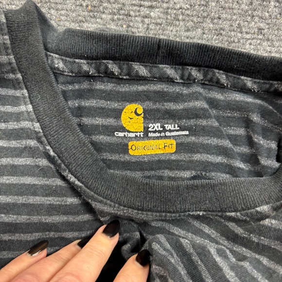 CARHARTT Men Original Fit Black/Grey Stripe Short Sleeve Shirt Front Pocket 2XL - Picture 3 of 6